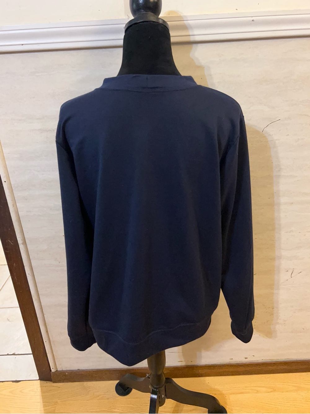 Designer Inspired Navy Crewneck Sweatshirt with Rhinestone Vintage Logo - Picture 4 of 5